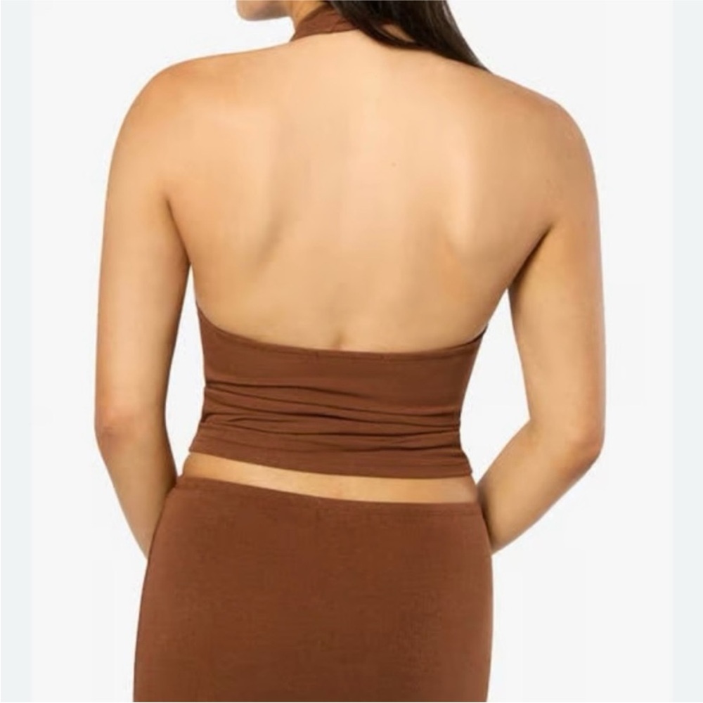 192 NWT WeWoreWhat $98 Resolve Brown Halter Top Size S - Picture 2 of 3